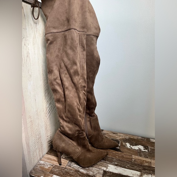 ALDO Genuine Leather Taupe Colored Thigh High Boots - Picture 2 of 4